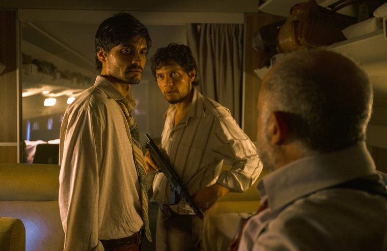 Valentín Villafañe as Borja and Alian Devetac as Toro Solano in "The Hijacking of Flight 601."