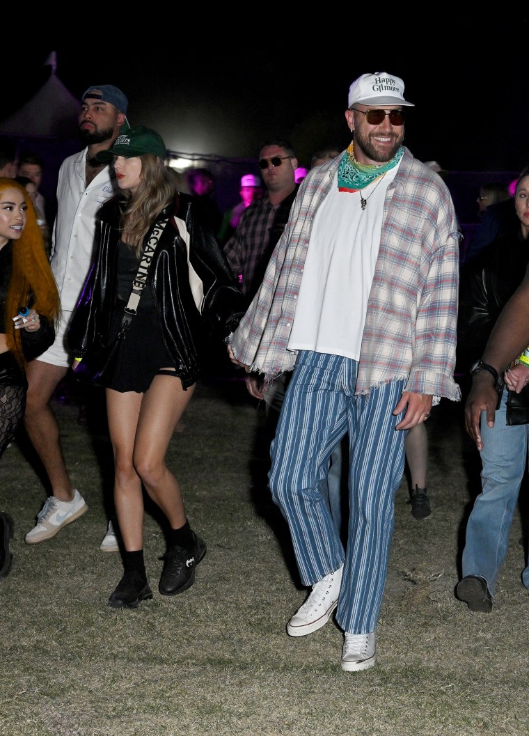 Taylor Swift and Travis Kelce at Neon Carnival held during the Coachella Music and Arts Festival on April 13, 2024 in Thermal, California.