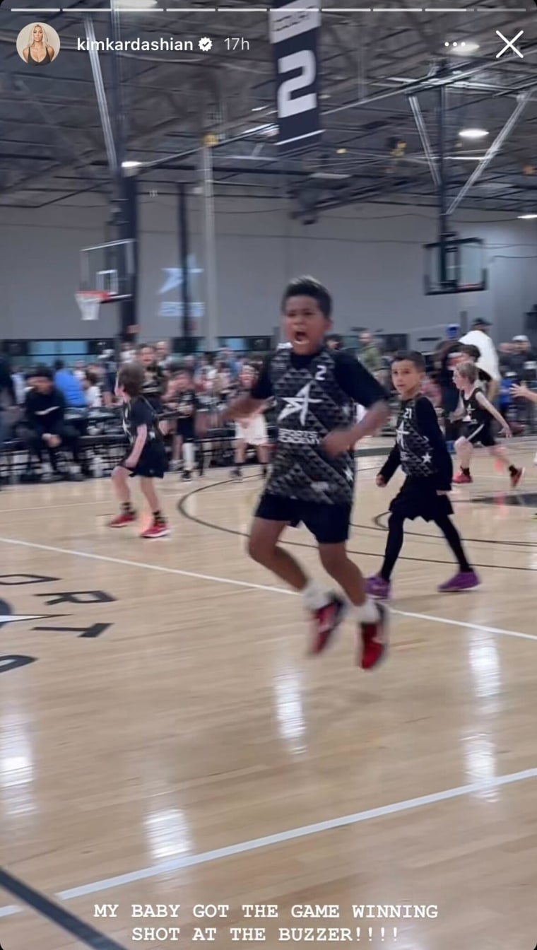 Saint West scores a shot at the buzzer to take home the win for his basketball team.