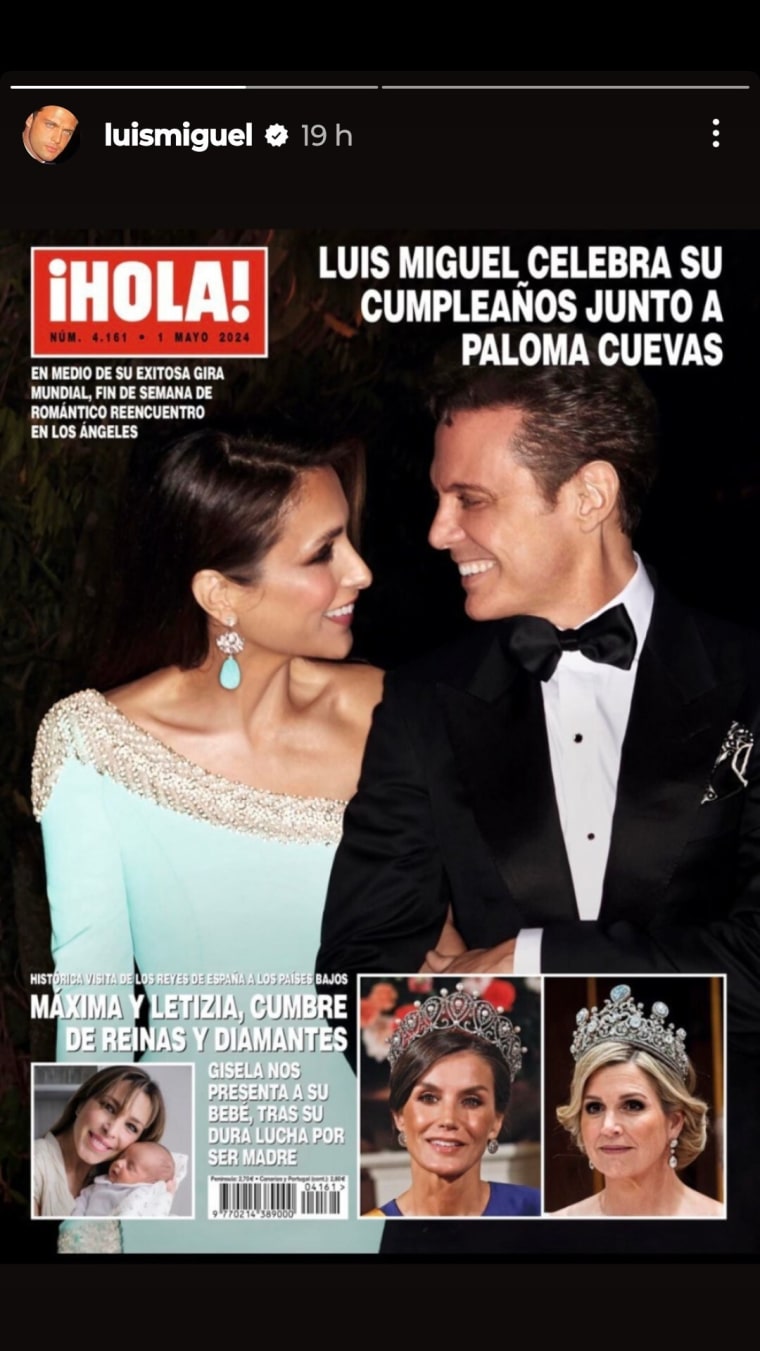 Historia de Instagram de Luis Miguel y Paloma Cuevas, de la portada de la revista 'Hola!'.