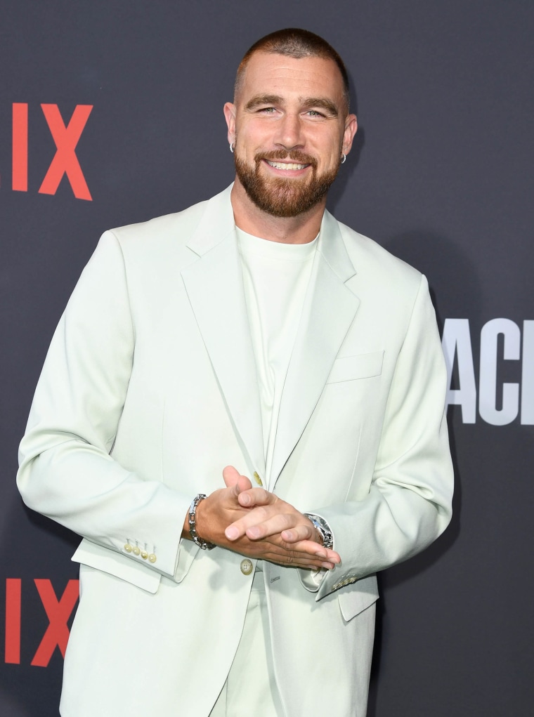 Travis Kelce attends the Los Angeles premiere Of Netflix's "Quarterback" in 2023.