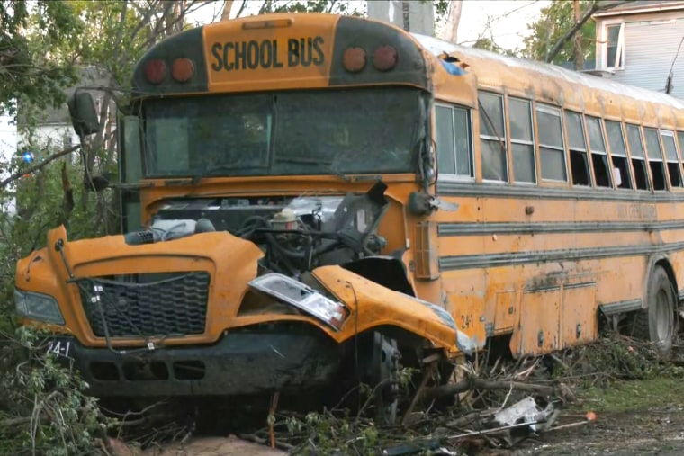 school bus tornado storm aftermath damage