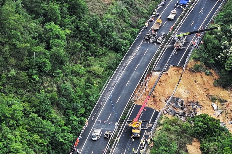 A section of a highway collapsed early Wednesday in southern China leaving more than a dozen of people dead, local officials said, after the area had experienced heavy rain in recent days. 