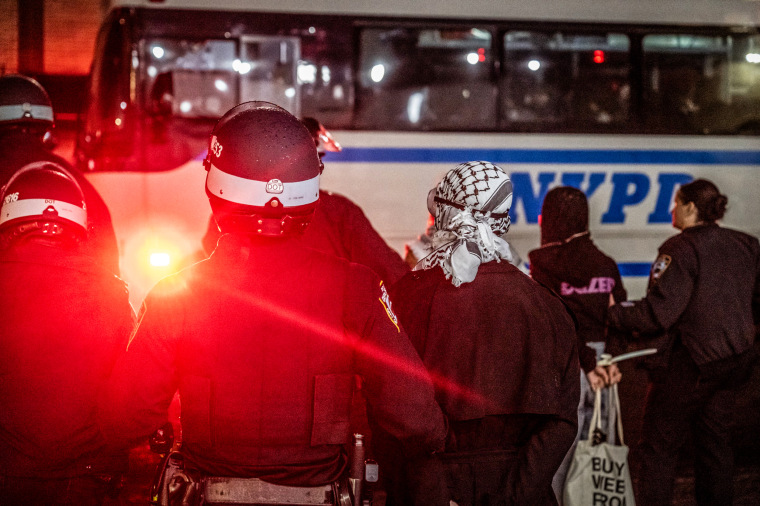 The NYPD detain protesters from the pro-Palestinian protest encampment.