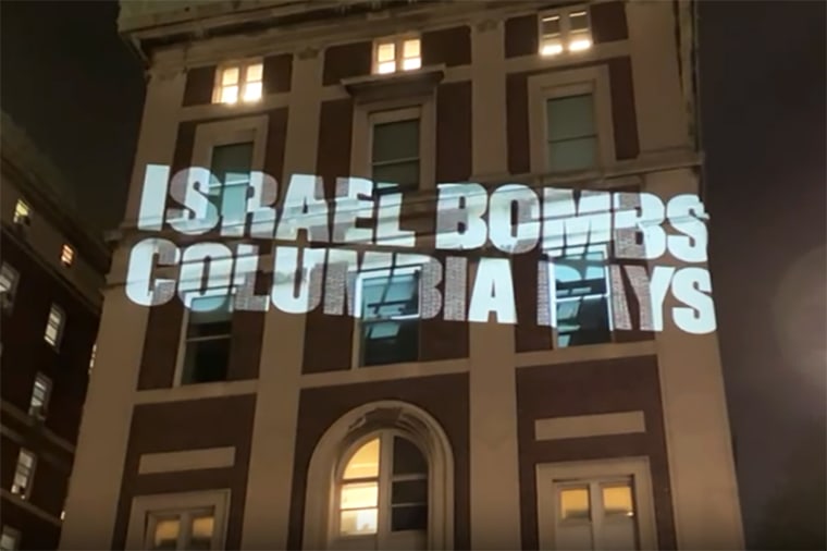 israel hamas conflict columbia university hamilton hall message projection