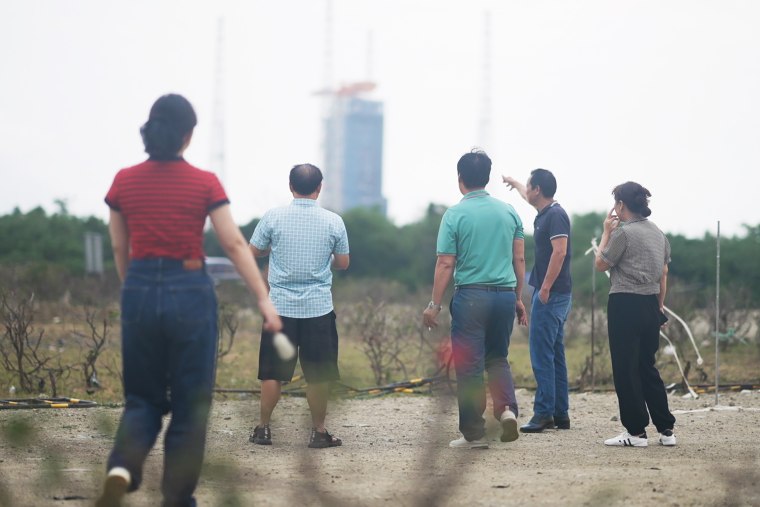 Space enthusiasts awaiting the launch of China’s Chang’e 6 lunar probe on the island of Hainan on Thursday.