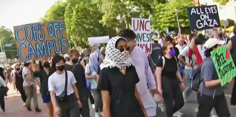 A pro-Palestinian march at the University of North Carolina at Chapel Hill.