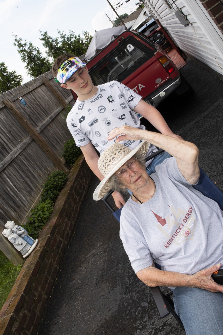 Aileen Nova Jackson, 88, and her 12-year-old grandson, Joey Jackson, can host about 15 vehicles at a time on Derby weekend.