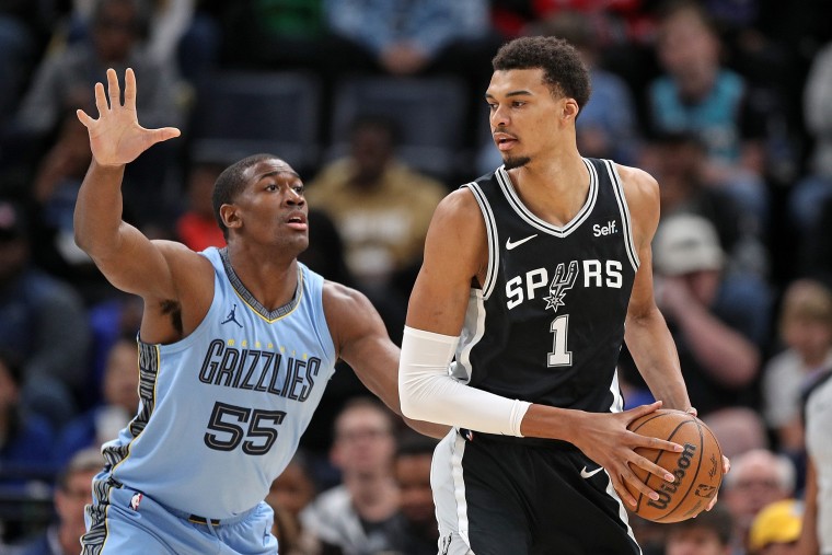 Image: San Antonio Spurs v Memphis Grizzlies game uniform NBC rookie of the year award