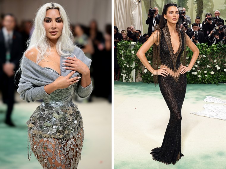Kim Kardashian and Kendall Jenner attends The 2024 Met Gala Celebrating "Sleeping Beauties: Reawakening Fashion" at The Metropolitan Museum of Art on May 6, 2024 in New York.