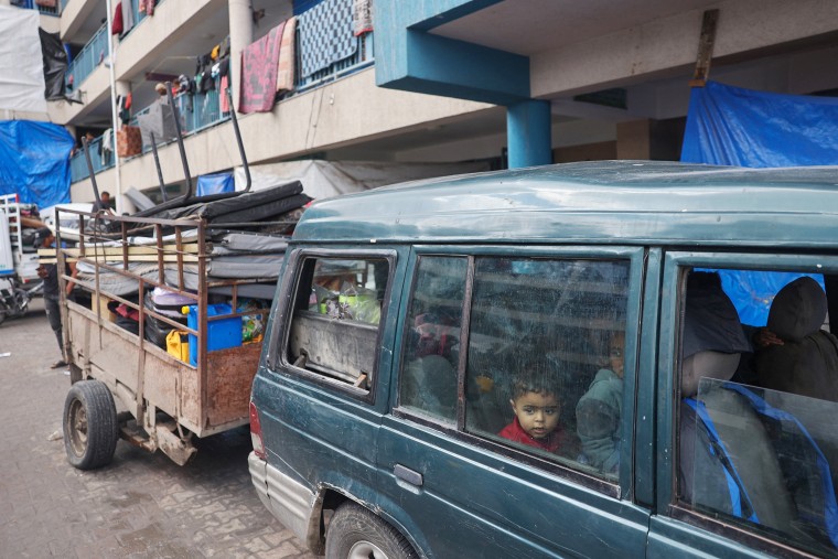 Displaced Palestinians in southern Gaza after Israel orders excuations in parts of Rafah.