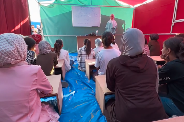 Rafah school set up inside temporary encampment