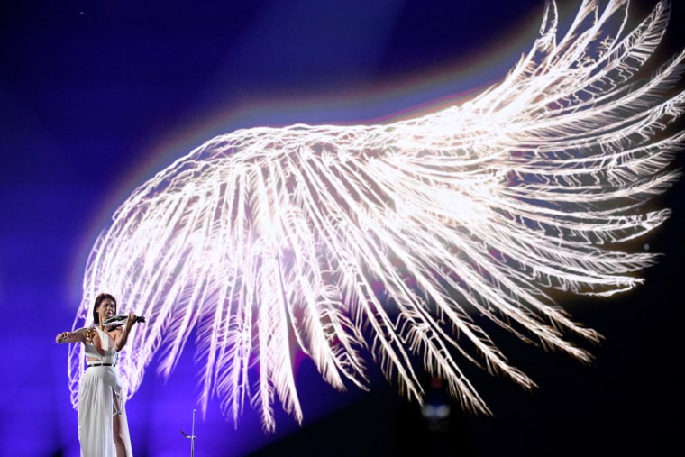 Singer Natalia Barbu rehearsing at the Eurovision Song Contest in Malmo, Sweden