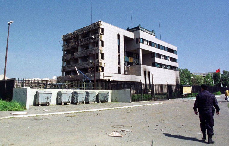 Damaged Chinese Embassy in Belgrade after NATO air strike.