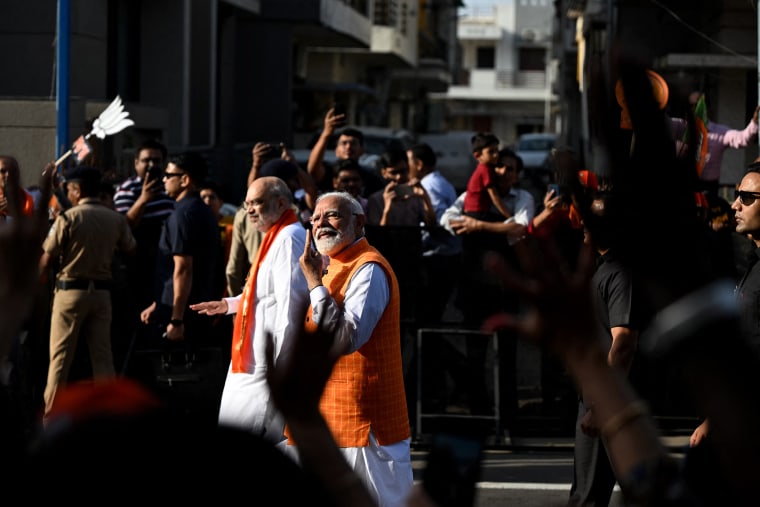 Prime Minister Narendra Modi voted early on Tuesday as India held the third phase of a massive general election, when seats in his home state Gujarat and 10 other regions will be decided.
