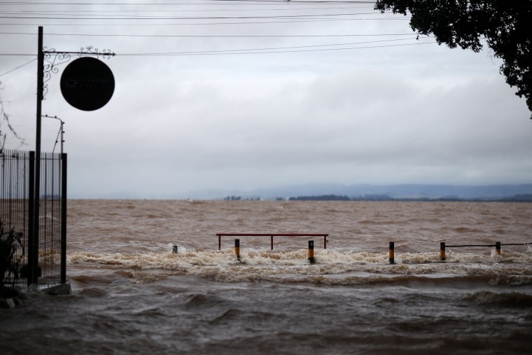 Flood waters inundate the streets of the Ipanema neighborhood