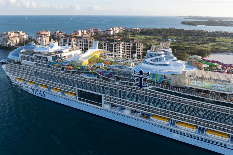 In an aerial view, Royal Caribbean's Icon of the Seas