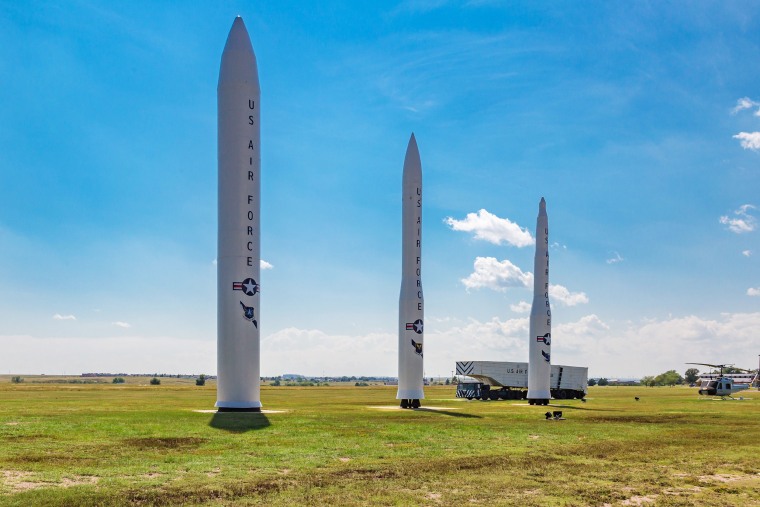 Missles standing near Gate 1 at the Francis E Warren Air Force Base in Cheyenne, WY