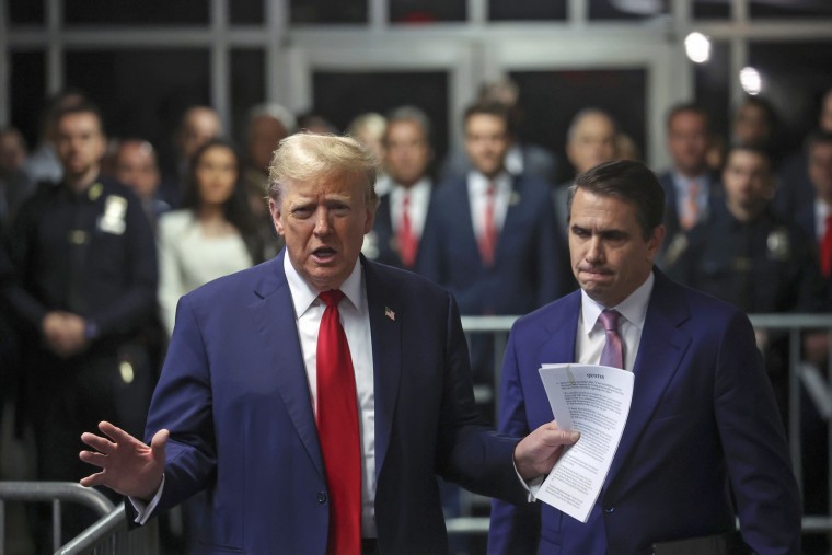 Former President Donald Trump arrives at Manhattan criminal court in New York, on Thursday, May 16, 2024.