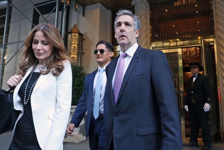 Michael Cohen, former personal lawyer to Donald Trump, leaves his apartment building on his way to Manhattan criminal court in New York on May 20, 2024. 