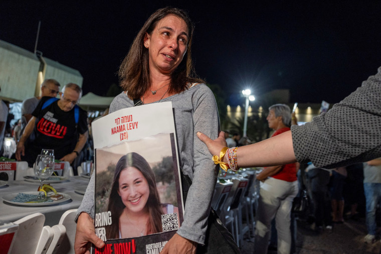 Ayelet Levy-Shachar, mother of Naama Levy, at a demonstration demanding the hostages' immediate release in Tel Aviv on Nov. 4, 2023.