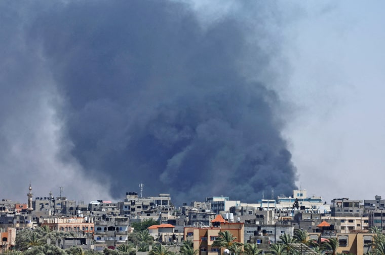 Smoke rises from an Israeli air strike in Rafah on May 24, 2024. 