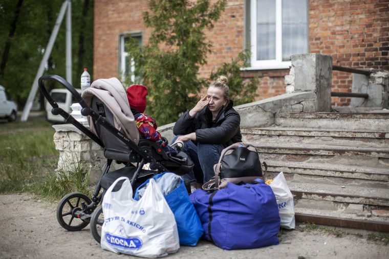 Civilians being evacuated from the war torn city of Vovchansk, Ukraine on May 20, 2024. 