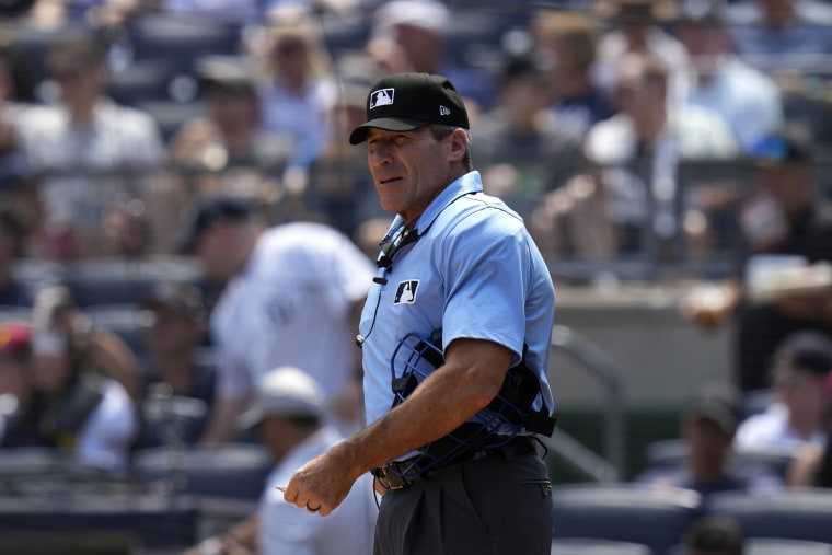 Umpire Angel Hernandez on the field at Yankee Stadium.