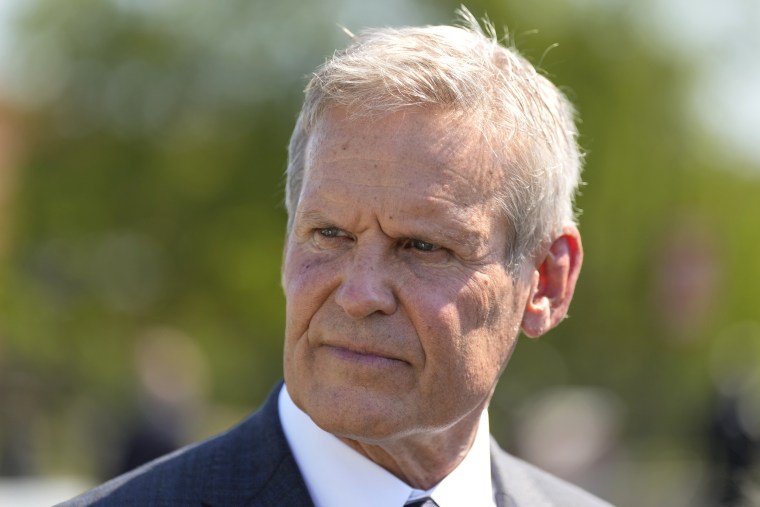 Bill Lee responds to questions during a news conference after a bill signing ceremony, in Nashville, Tenn.