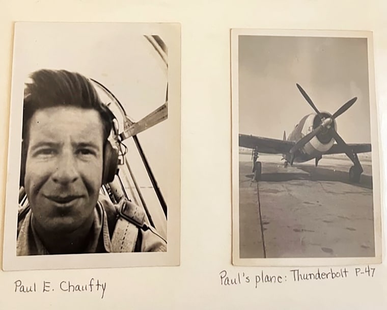1st لیفٹیننٹ پال چوفٹی نے اپنے P-47 تھنڈربولٹ لڑاکا طیارے کے کاک پٹ میں تصویر کھنچوائی۔