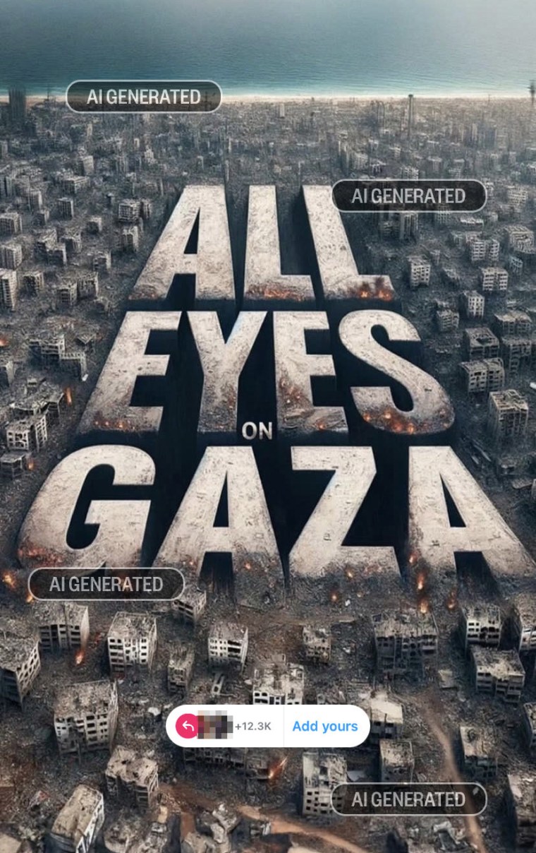 An AI-generated image posted to Instagram imitating the style of the original "All Eyes on Rafah" image.