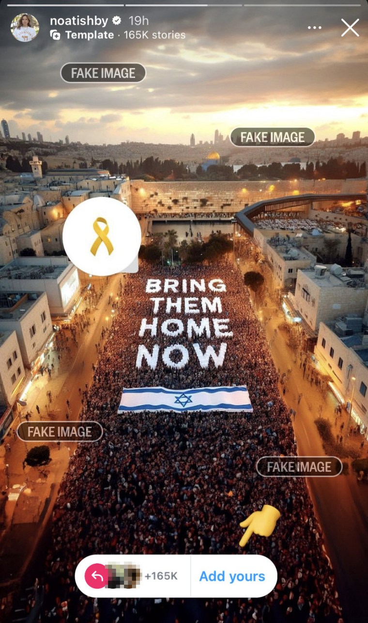 A seemingly AI-generated pro-Israel image responding to the viral "All eyes on Rafah" image.