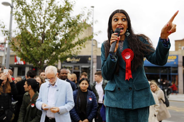 Faiza Shaheen speaks a during a visit to Chingford in east London on September 28, 2019.