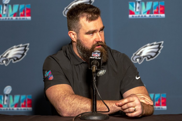 Jason Kelce during a media conference.