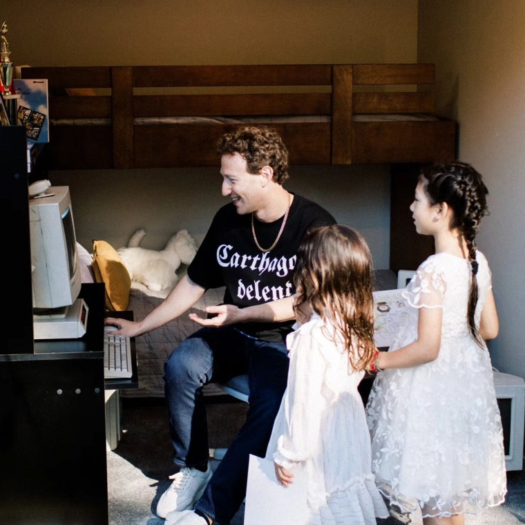 Mark Zuckerberg and his kids in his old bedroom.