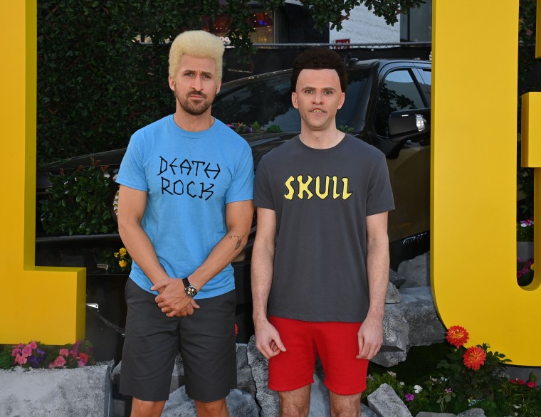 Ryan Gosling and Mikey Day dressed as Beavis and Butt-Head at the Los Angeles premiere of "The Fall Guy" at Dolby Theatre on April 30, 2024.