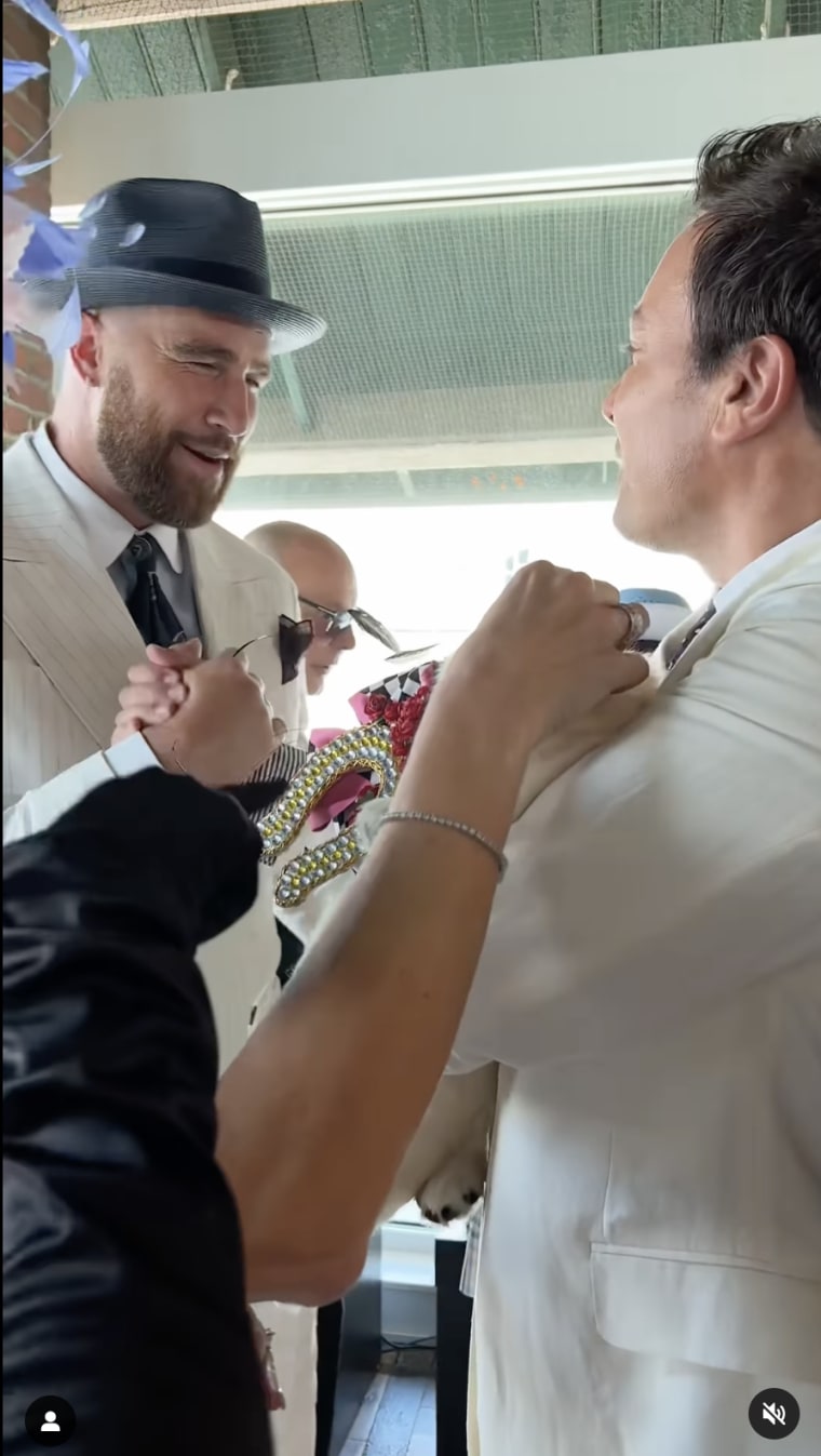 Travis Kelce hangs out with Jimmy Fallon before the Kentucky Derby.