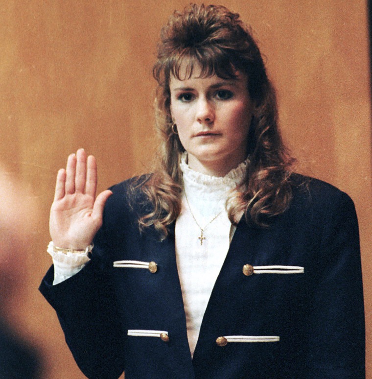 Image: Pamela Smart takes the oath before testifying in Rockingham County Superior Court in Exeter, New Hampshire, in 1991.