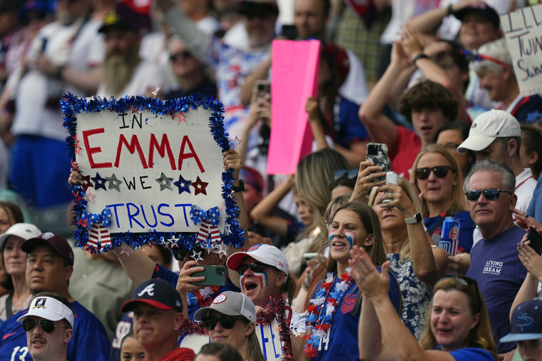 Fans hold up placard in support of new United States women's national team head coach Emma Hayes