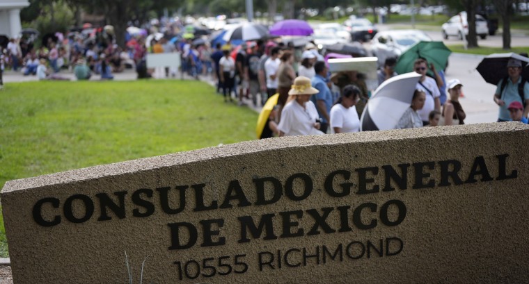 People wait to vote in the Mexican election at the Mexican Consulate building Sunday, June 2, 2024, in Houston.