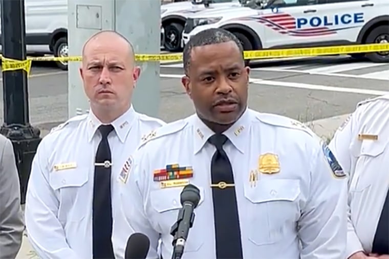 Assistant Police Chief Darnel Robinson provides an update on the stolen vehicle in Washington, D.C., on Monday.