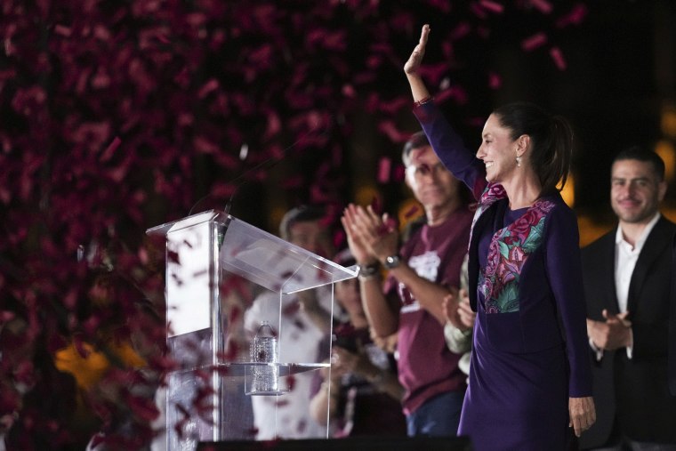 President-elect Claudia Sheinbaum waves to supporters in Mexico City on June 3, 2024.