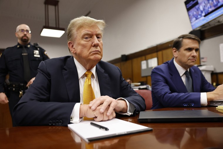 Donald Trump sits in the courtroom for his trial at the Manhattan criminal court