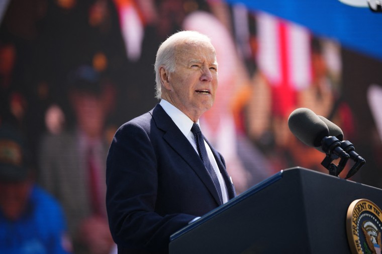 Joe Biden delivers a speech during the U.S. ceremony marking the 80th anniversary of the World War II "D-Day" Allied landings in Normandy, France