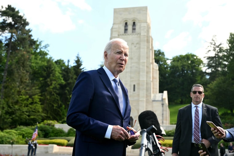 President Joe Biden speaks during his visit to the Aisne-Marne American Cemetery