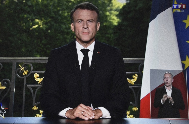 President Emmanuel Macron speaking during a televised address to the nation