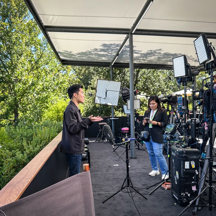Brian Cheung goes live for NBC News from Apple Park in Cupertino, Calif.