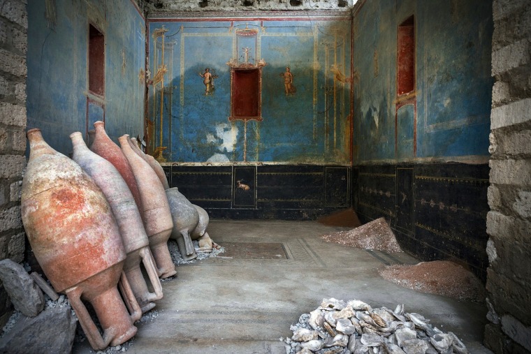 An excavated blue room