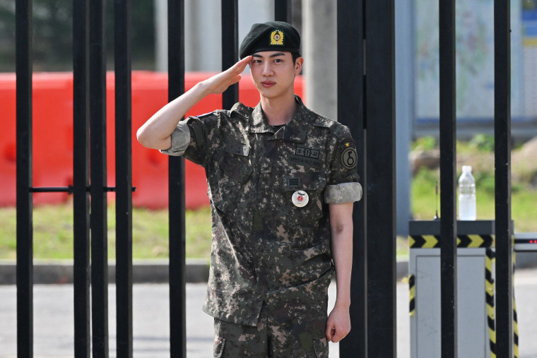 K-pop megastar Jin from BTS was discharged from his South Korean military service on June 12, AFP reporters saw, the first member of the band to complete the mandatory duty, freeing him up to fully resume musical activities. 