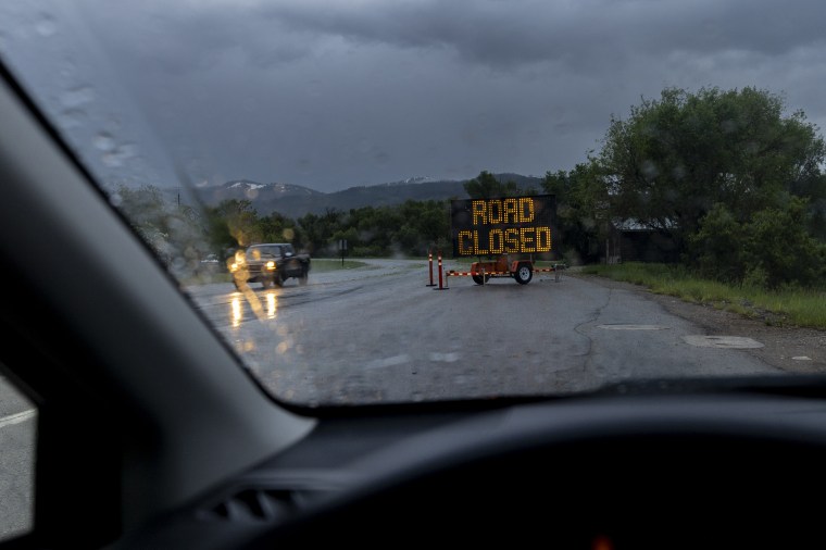 A sign on Highway 33 informs drivers that Teton Pass is closed on June 9, 2024 in Victor, Idaho.